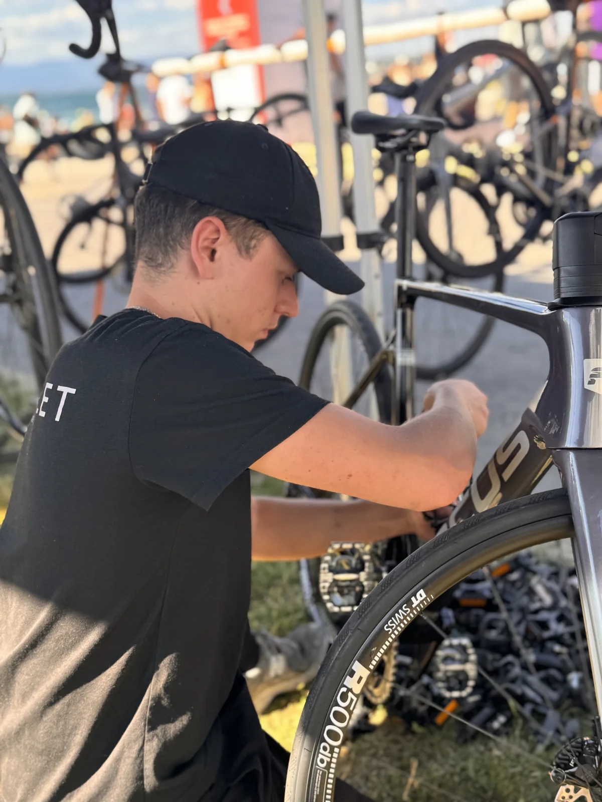 The Bcyclet team setting up a bike before a cycling event